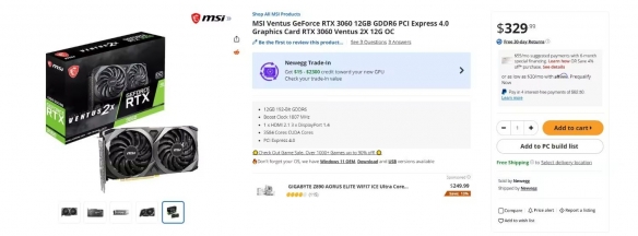 RTX 3060 12GB重新上架电商平台!与五年前首发价一致